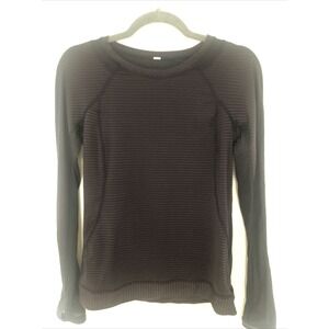 Lululemon Long Sleeve 4 Black Stripe Running Top Thumb‎ Holes Pocket Shirt